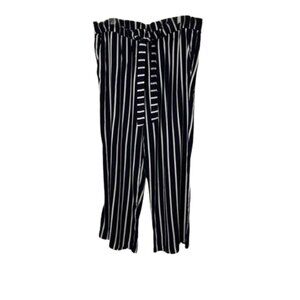 H&M Navy Blue White Striped Paperbag Waist Pants with Belt – Plus Size 22
